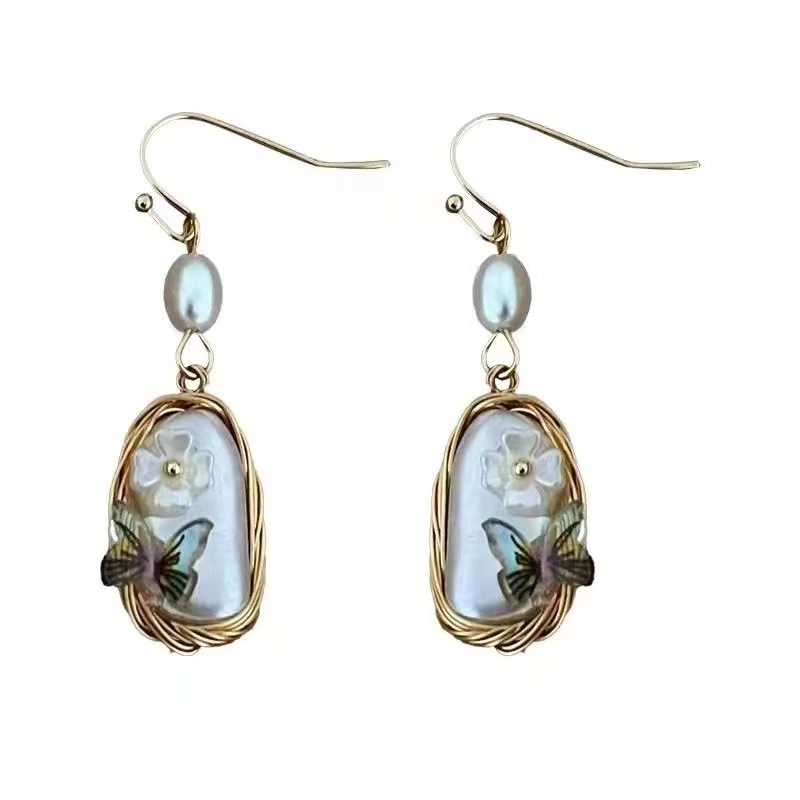 Baroque Style Butterfly Alloy Pearl Womenu0027S Drop Earrings 1 Pair