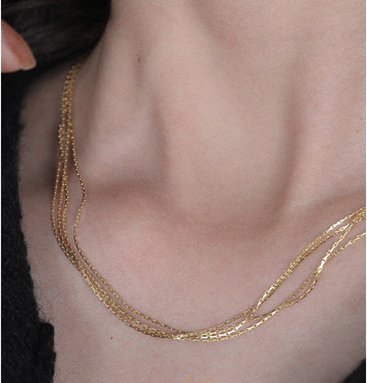 Fashion Solid Color Titanium Steel Gold Plated Layered Necklaces 1 Piece