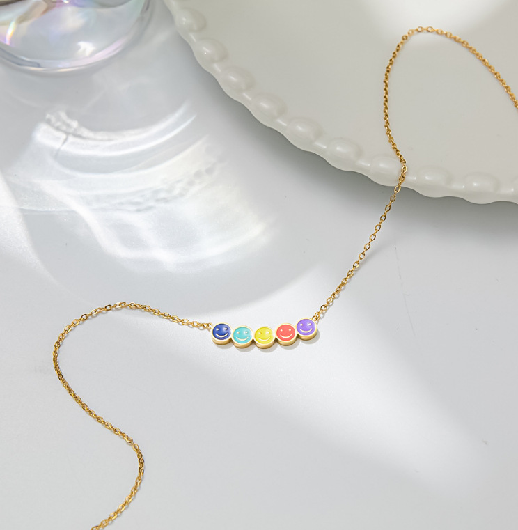 Simple Style Smiley Face Titanium Steel Inlaid Gold Necklace 1 Piece
