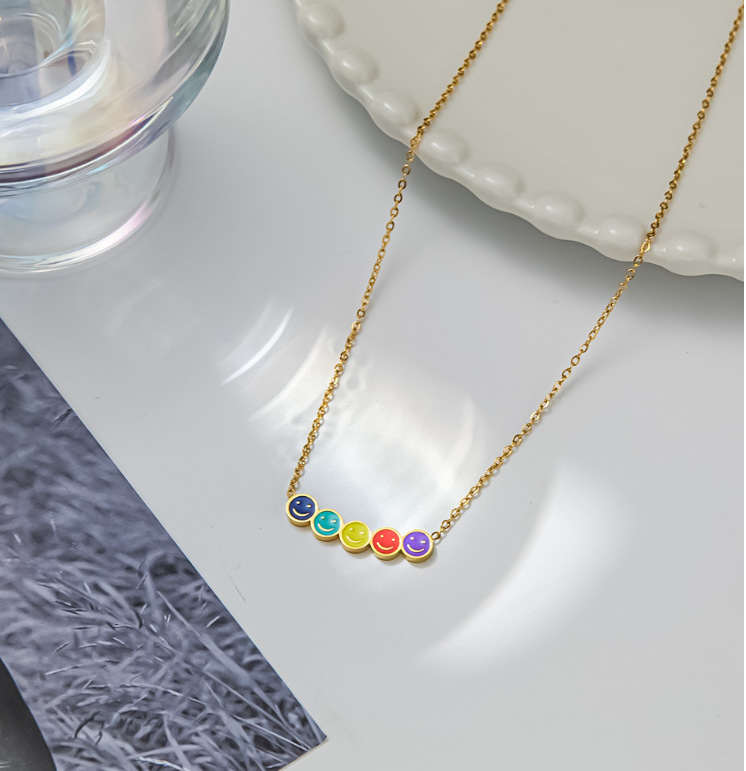 Simple Style Smiley Face Titanium Steel Inlaid Gold Necklace 1 Piece