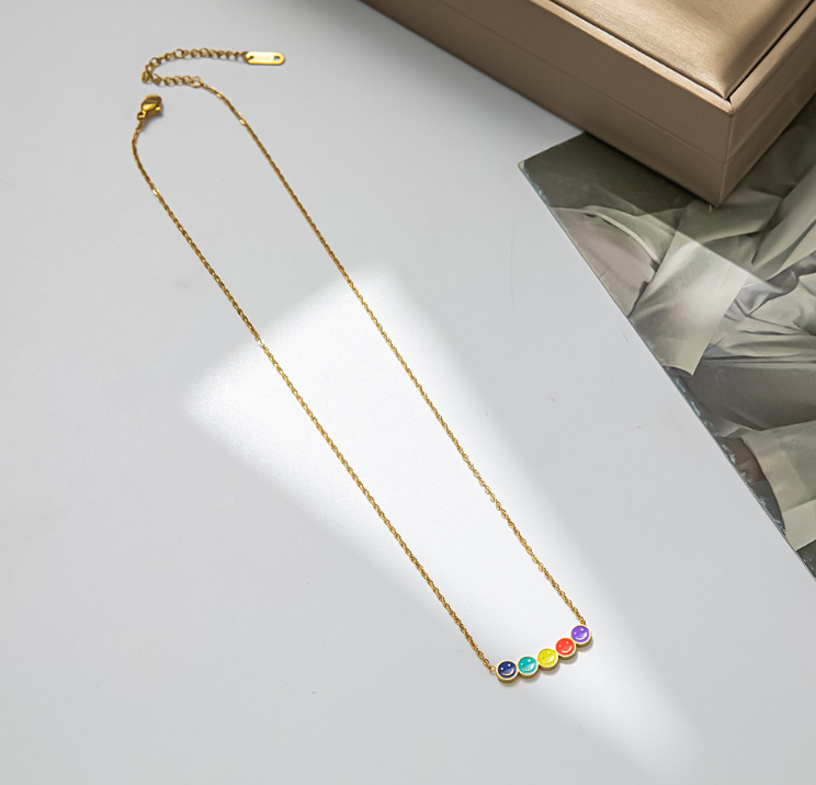 Simple Style Smiley Face Titanium Steel Inlaid Gold Necklace 1 Piece