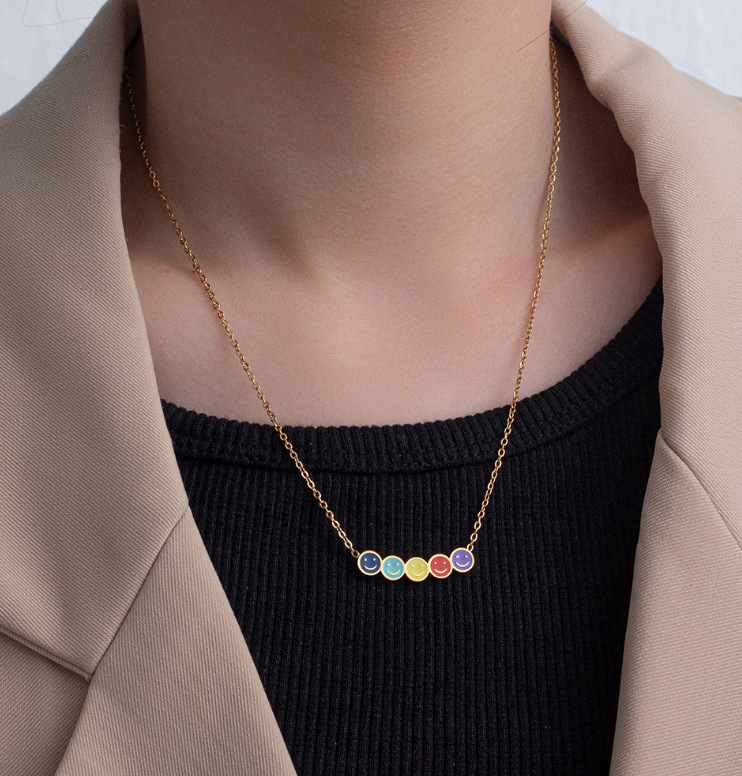 Simple Style Smiley Face Titanium Steel Inlaid Gold Necklace 1 Piece