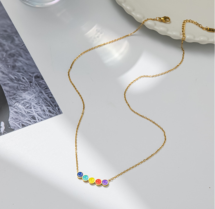 Simple Style Smiley Face Titanium Steel Inlaid Gold Necklace 1 Piece