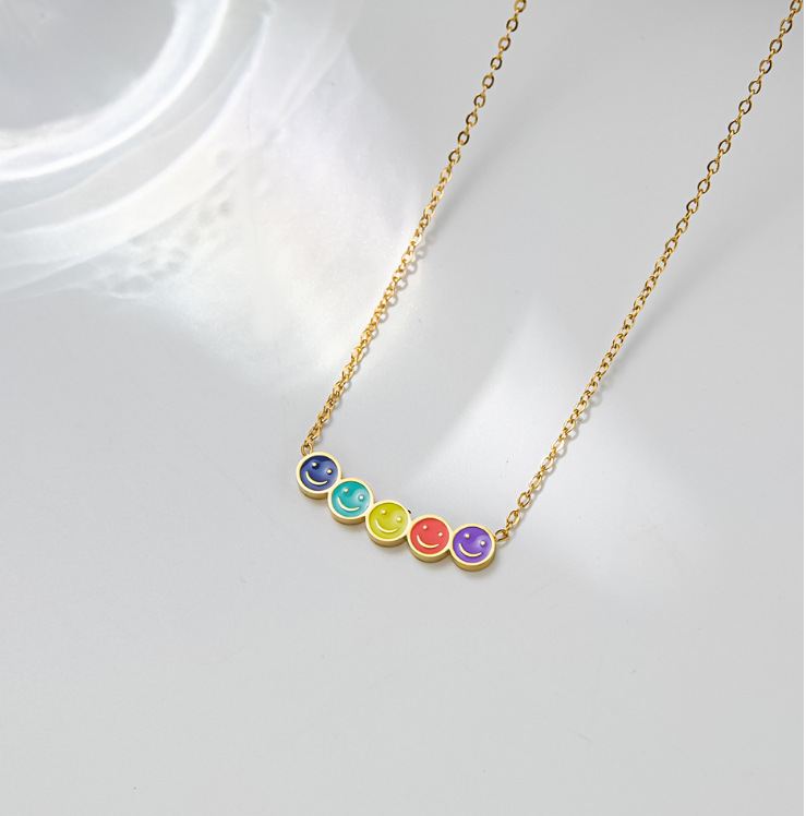 Simple Style Smiley Face Titanium Steel Inlaid Gold Necklace 1 Piece