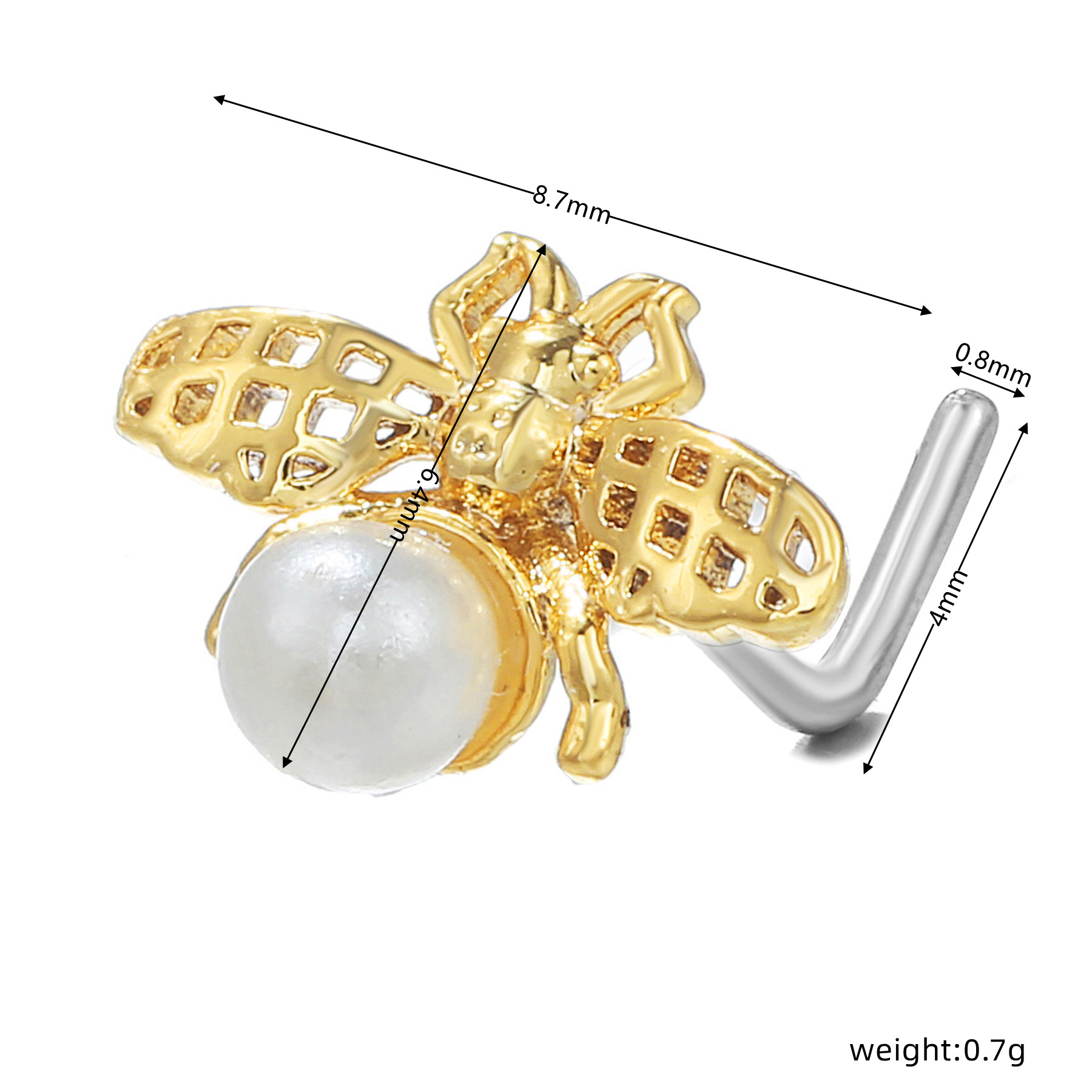Fashion Animal Moon Smiley Face Brass Inlay Pearl Zircon Nose studs 1 Piece