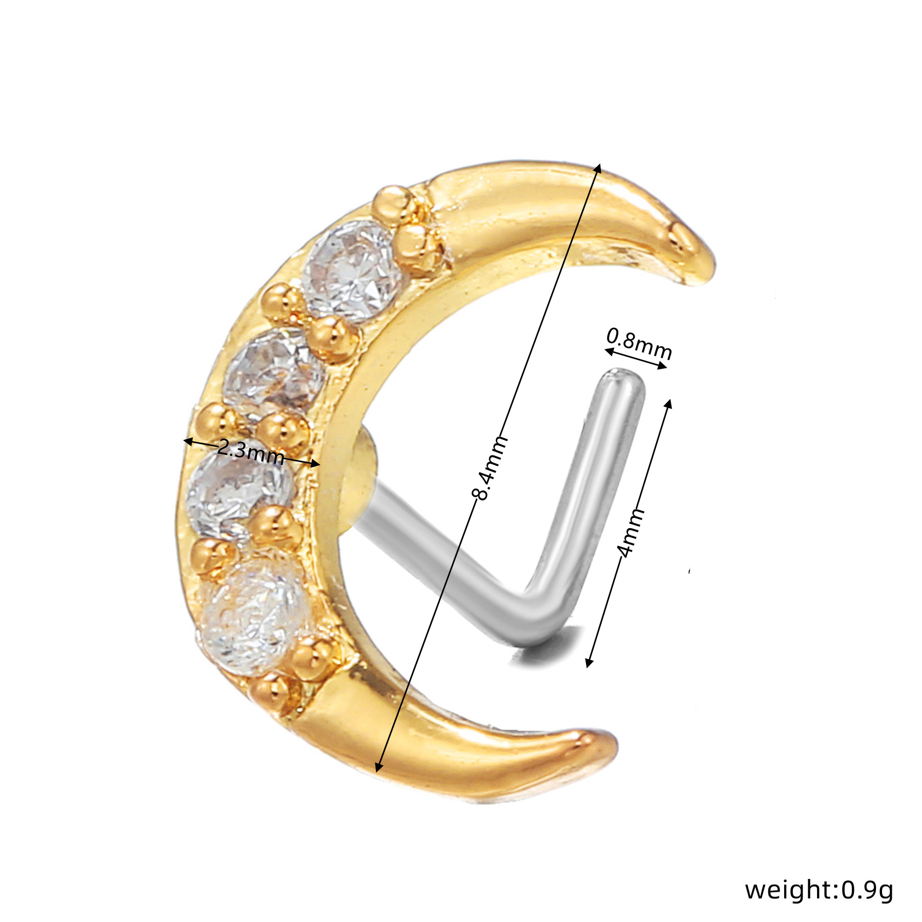 Fashion Animal Moon Smiley Face Brass Inlay Pearl Zircon Nose studs 1 Piece