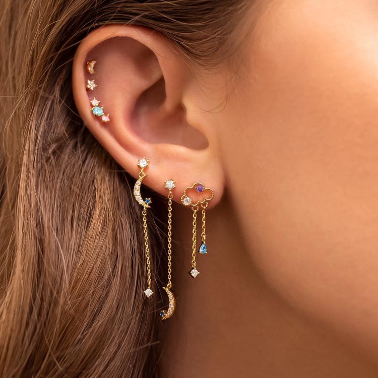 Fashion Clouds Pentagram Moon Copper Inlay Zircon Drop Earrings Ear Studs 1 Set