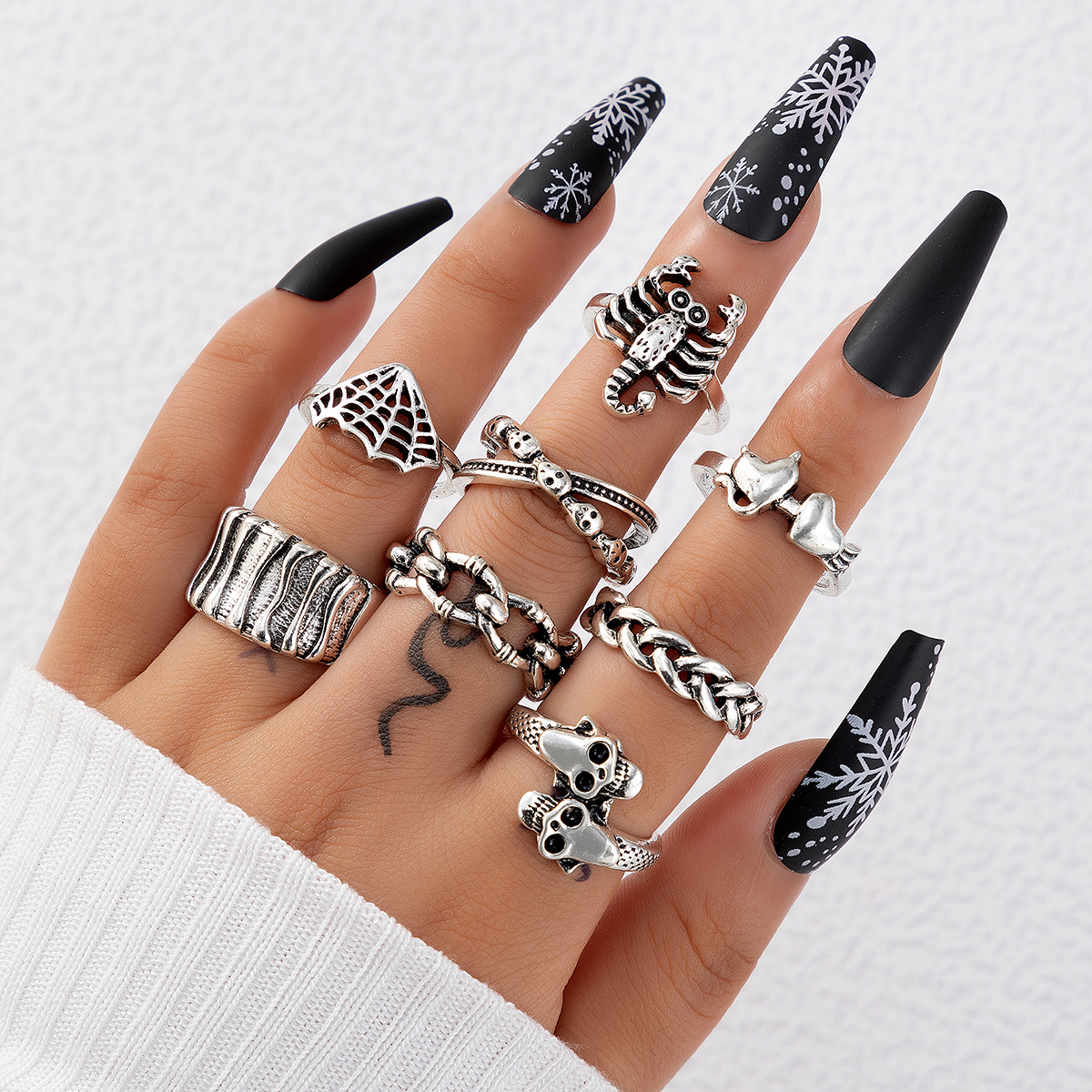 1 Set Bohemian Snake Butterfly Skull Alloy Hollow Out Womenu0027S Rings