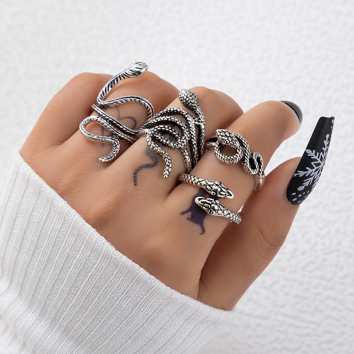 1 Set Bohemian Snake Butterfly Skull Alloy Hollow Out Womenu0027S Rings