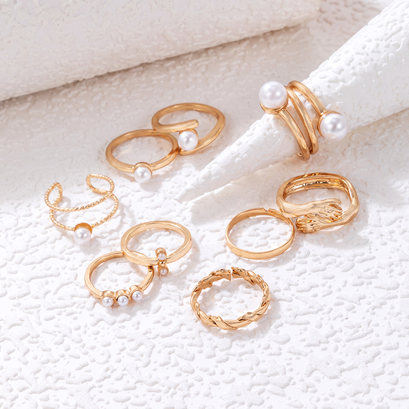 1 Set Simple Style Hand Twist Alloy Inlay Pearl Womenu0027S Rings