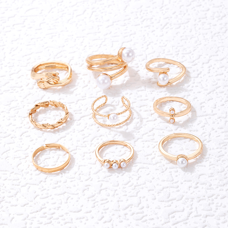 1 Set Simple Style Hand Twist Alloy Inlay Pearl Womenu0027S Rings