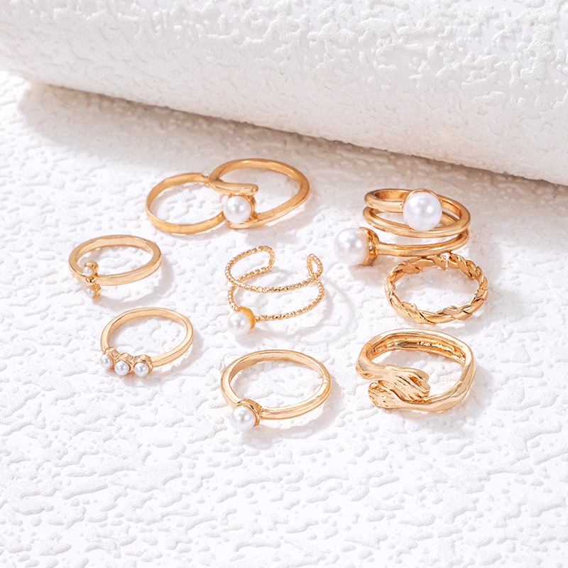 1 Set Simple Style Hand Twist Alloy Inlay Pearl Womenu0027S Rings