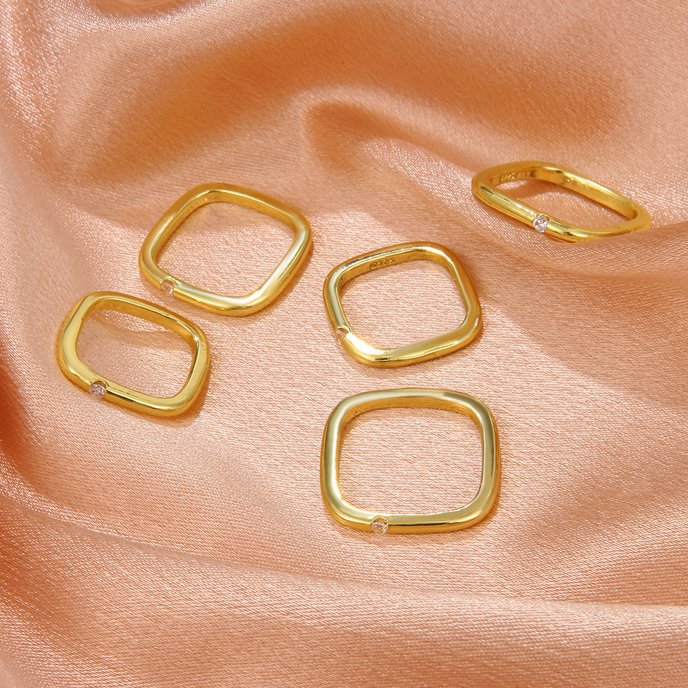 Simple Style Square Copper Inlay Rhinestones Rings 1 Piece