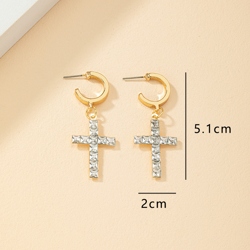 1 Pair Simple Style Cross Alloy Plating Inlay Rhinestones Womenu0027S Drop Earrings