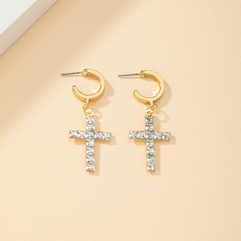 1 Pair Simple Style Cross Alloy Plating Inlay Rhinestones Womenu0027S Drop Earrings