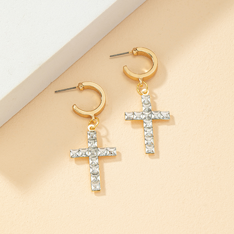 1 Pair Simple Style Cross Alloy Plating Inlay Rhinestones Womenu0027S Drop Earrings