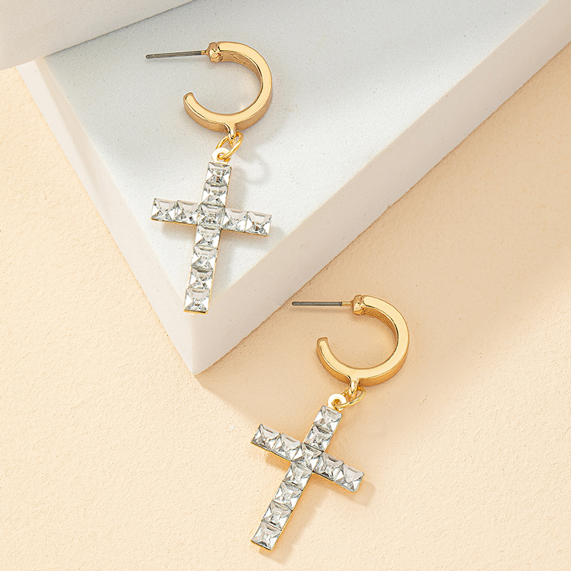 1 Pair Simple Style Cross Alloy Plating Inlay Rhinestones Womenu0027S Drop Earrings