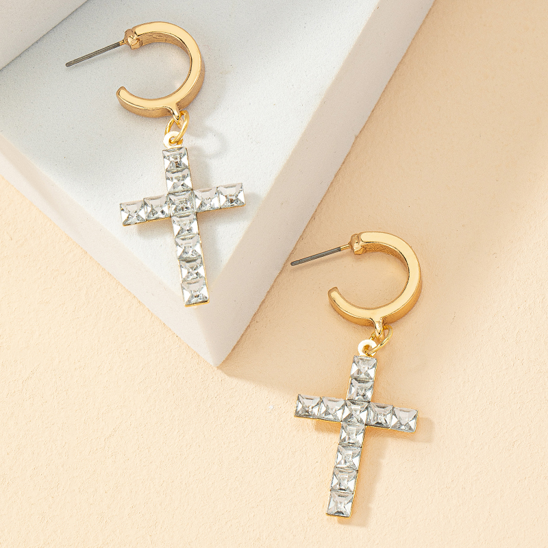 1 Pair Simple Style Cross Alloy Plating Inlay Rhinestones Womenu0027S Drop Earrings