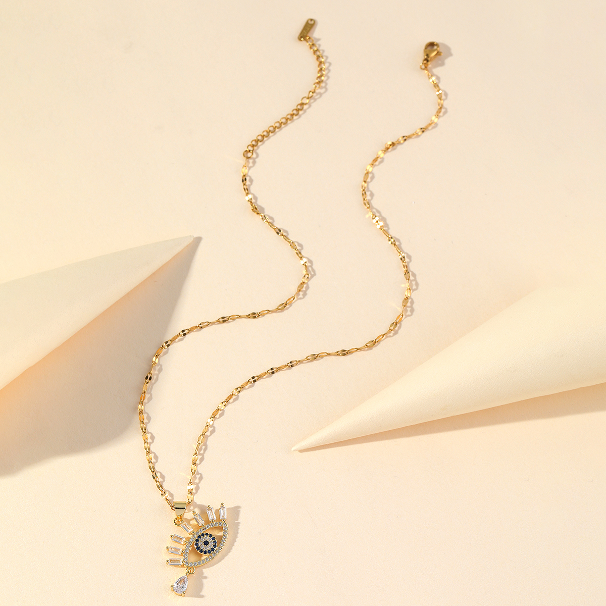 Fashion Devilu0027S Eye Stainless Steel Inlay Zircon Pendant Necklace 1 Piece