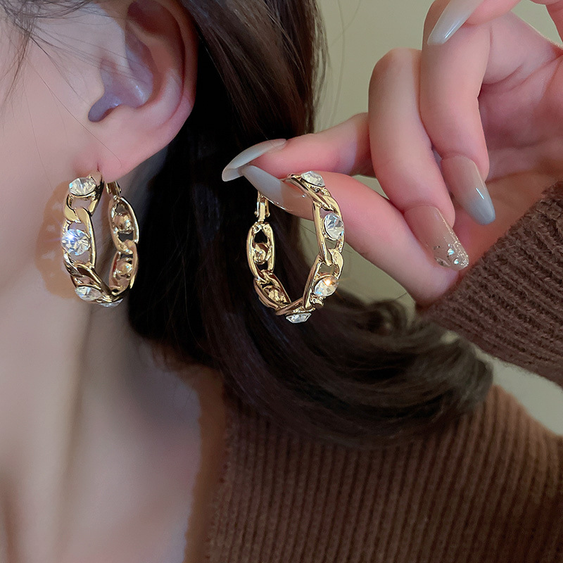 1 Pair Fashion Circle Alloy Hollow Out Inlay Rhinestones Womenu0027S Hoop Earrings