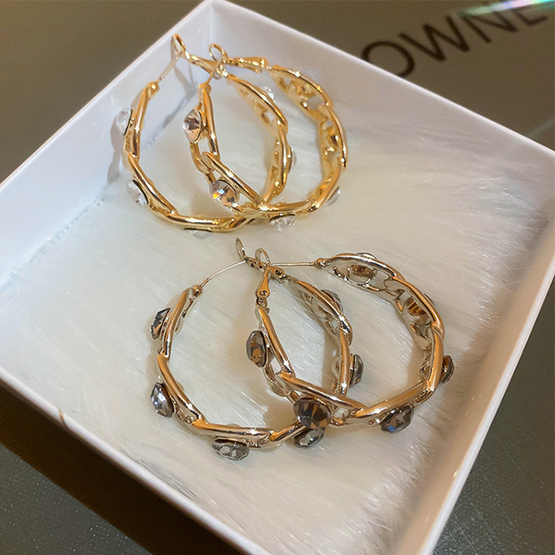1 Pair Fashion Circle Alloy Hollow Out Inlay Rhinestones Womenu0027S Hoop Earrings