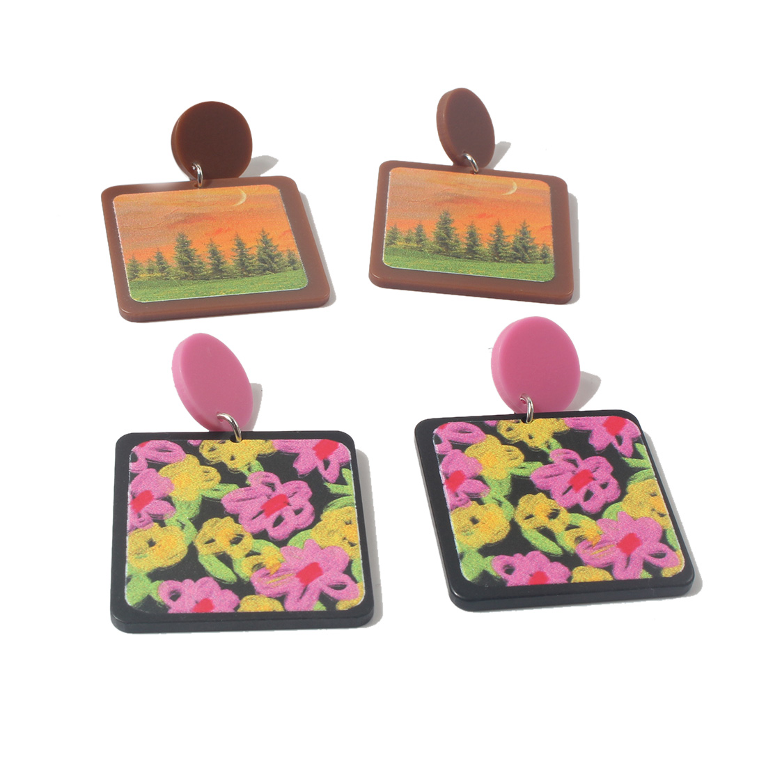 1 Pair Vacation Rose Arylic Patchwork Womenu0027S Drop Earrings