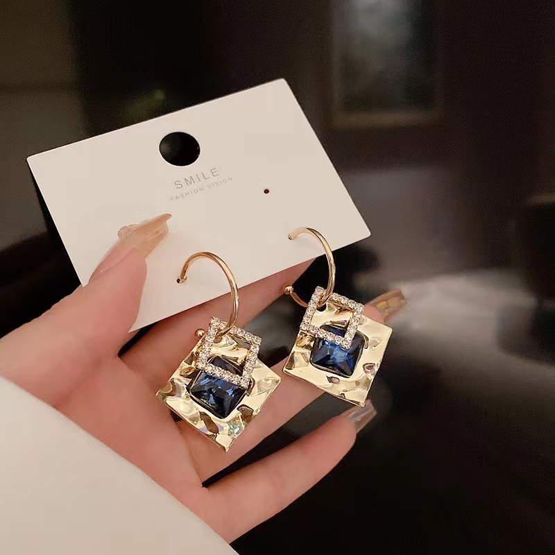 1 Pair Fashion Square Alloy Inlay Artificial Gemstones Womenu0027S Drop Earrings