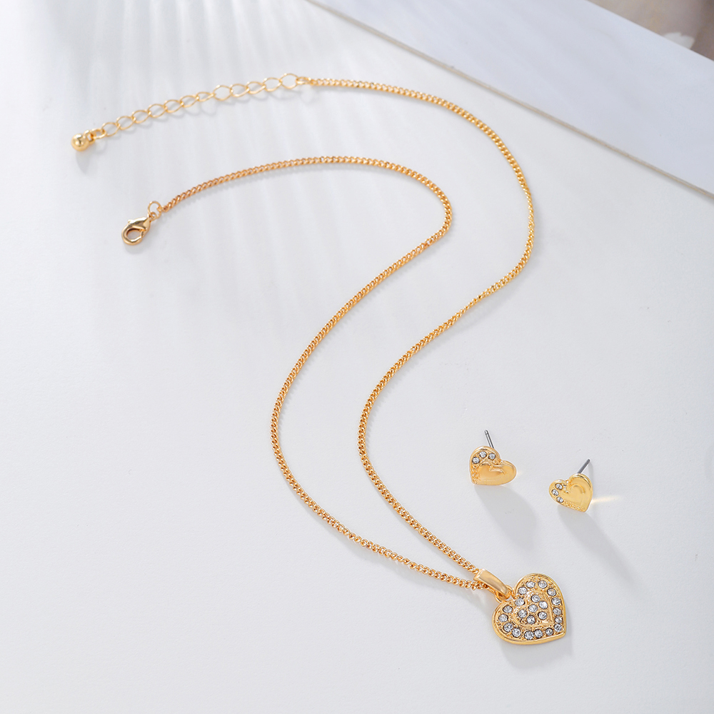 1 Piece 1 Pair Simple Style Heart Shape Alloy Inlay Rhinestones Womenu0027S Earrings Necklace