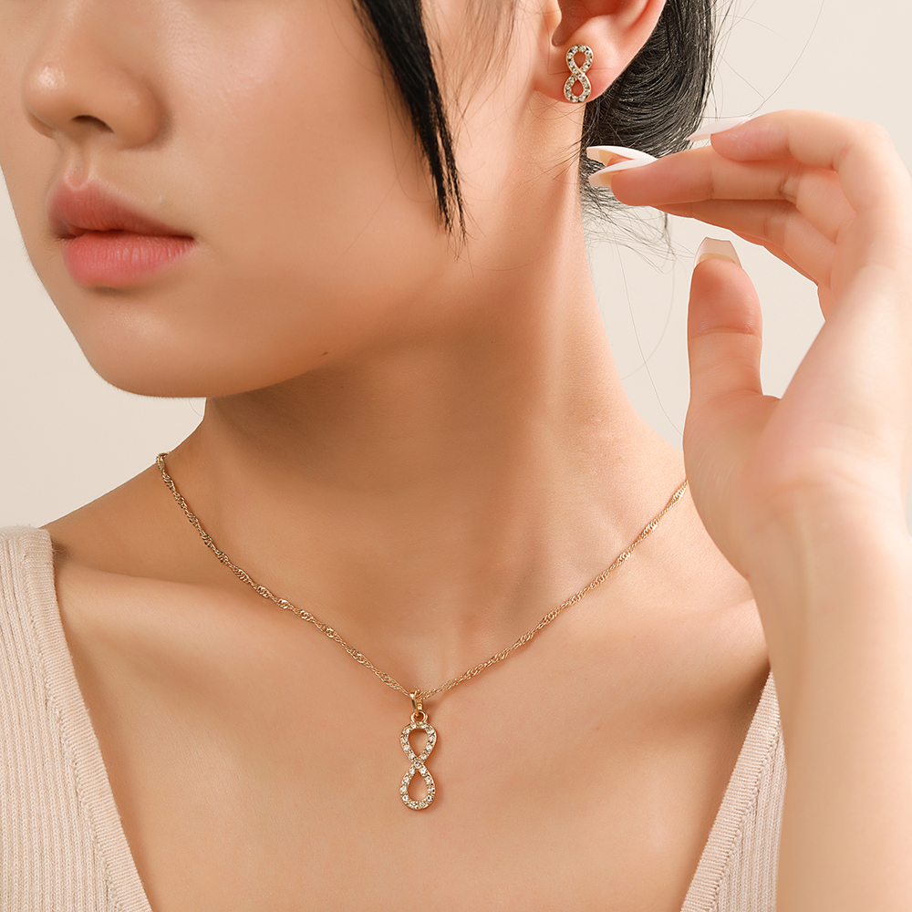 1 Piece 1 Pair Simple Style Heart Shape Alloy Inlay Rhinestones Womenu0027S Earrings Necklace