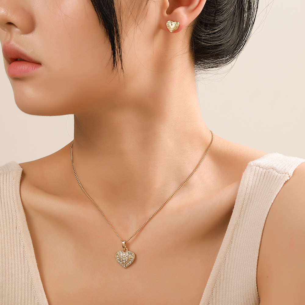 1 Piece 1 Pair Simple Style Heart Shape Alloy Inlay Rhinestones Womenu0027S Earrings Necklace