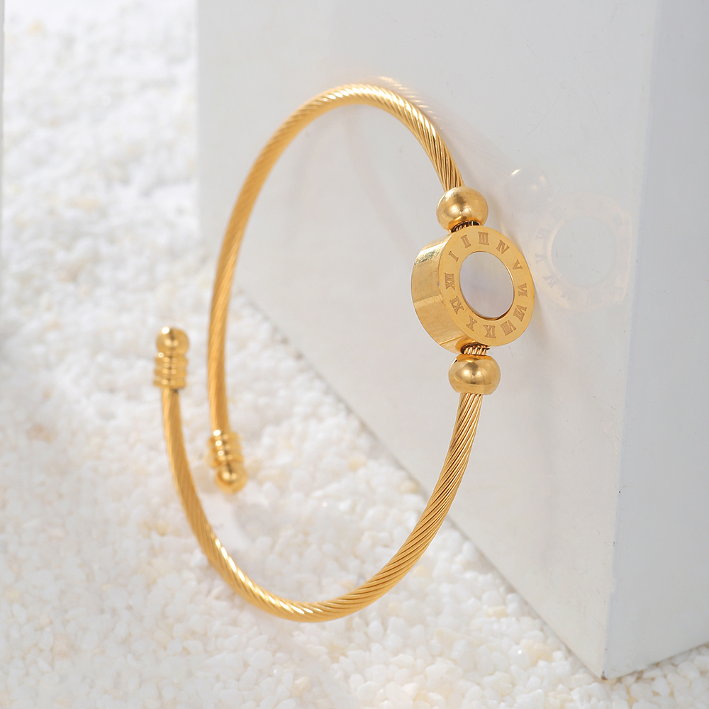 Vintage Style Letter Steel Plating Zircon Bangle 1 Piece