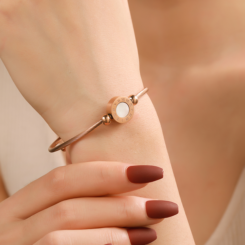 Vintage Style Letter Steel Plating Zircon Bangle 1 Piece