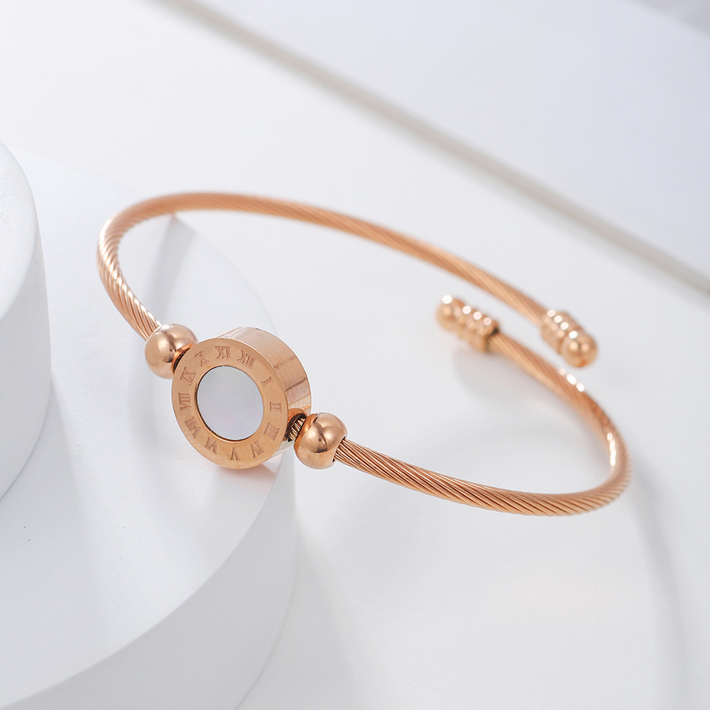 Vintage Style Letter Steel Plating Zircon Bangle 1 Piece