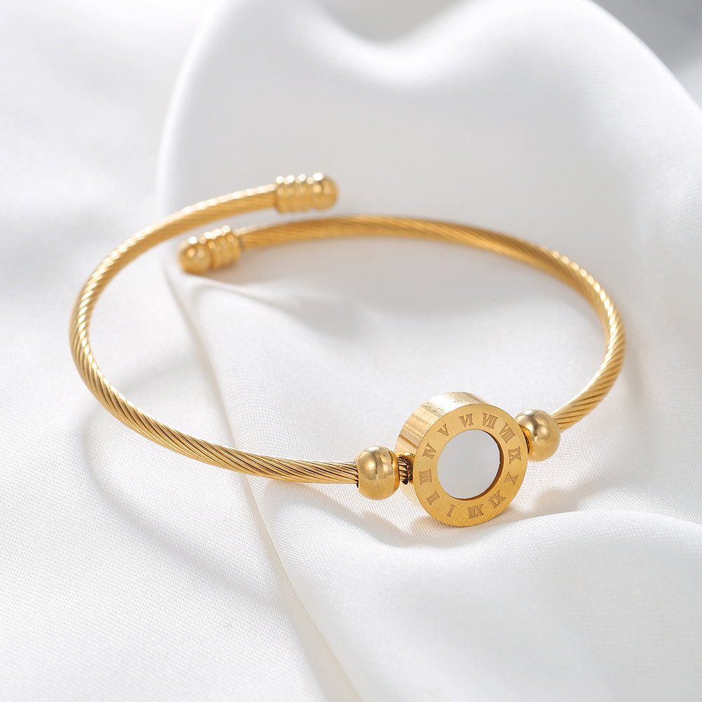 Vintage Style Letter Steel Plating Zircon Bangle 1 Piece
