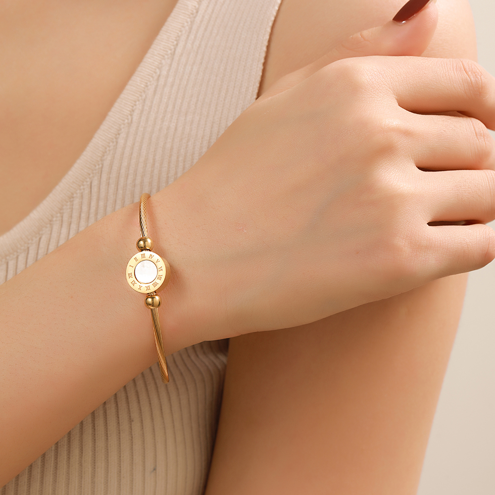 Vintage Style Letter Steel Plating Zircon Bangle 1 Piece