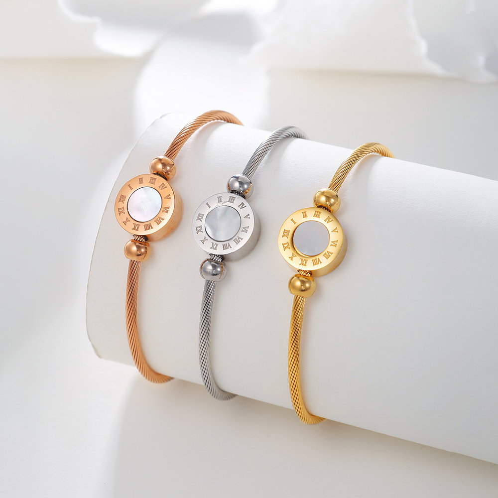 Vintage Style Letter Steel Plating Zircon Bangle 1 Piece