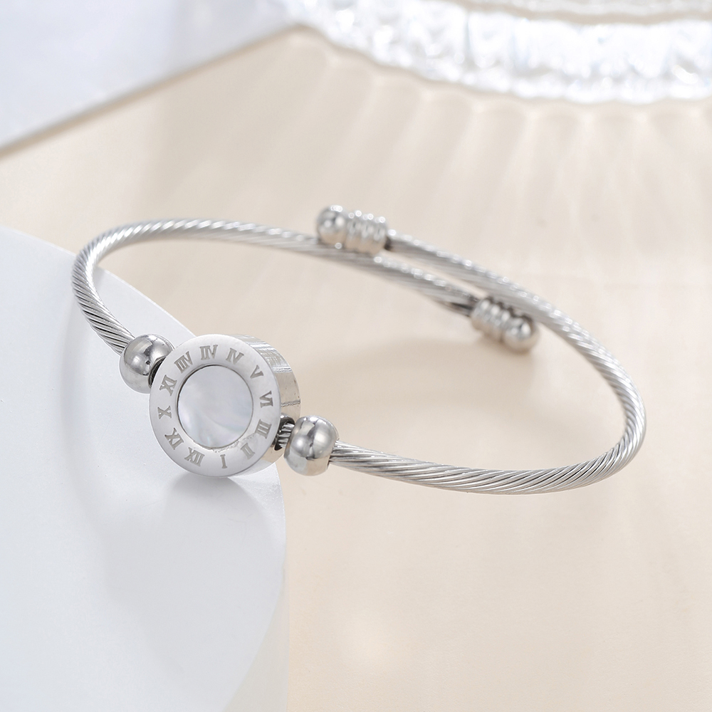 Vintage Style Letter Steel Plating Zircon Bangle 1 Piece