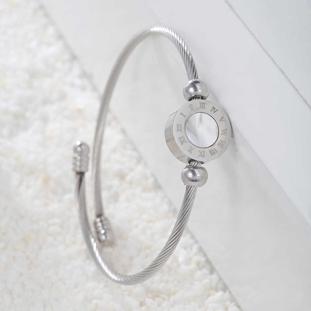 Vintage Style Letter Steel Plating Zircon Bangle 1 Piece
