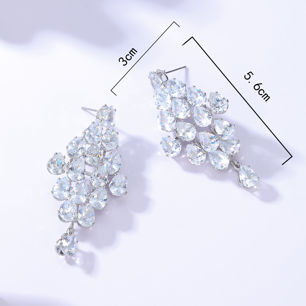 Elegant Water Droplets Tassel Flower Copper Inlay Zircon Earrings 1 Pair
