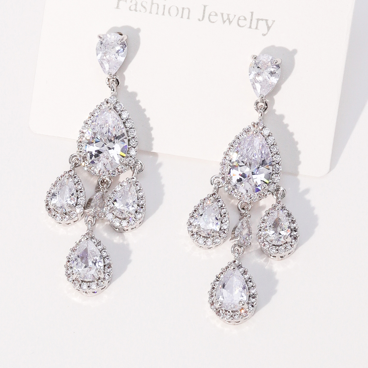 Elegant Water Droplets Tassel Flower Copper Inlay Zircon Earrings 1 Pair