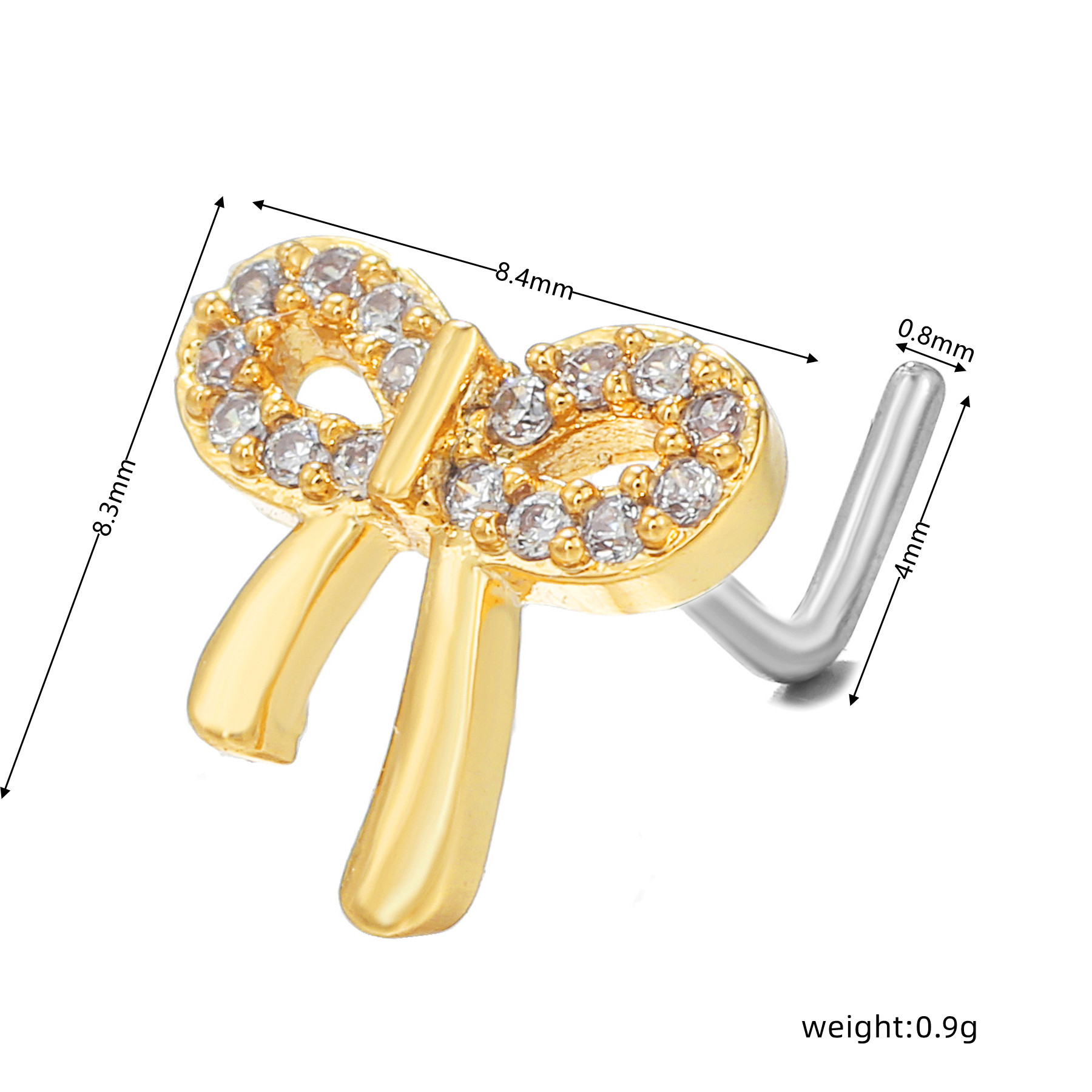 Fashion Heart Shape Bee Bow Knot Brass Inlay Zircon Nose studs 1 Piece