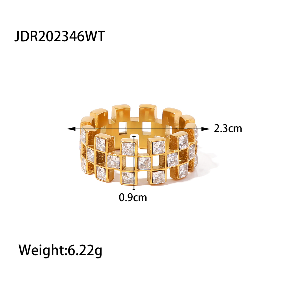 INS Style Lattice Stainless Steel Inlay Zircon Rings 1 Piece