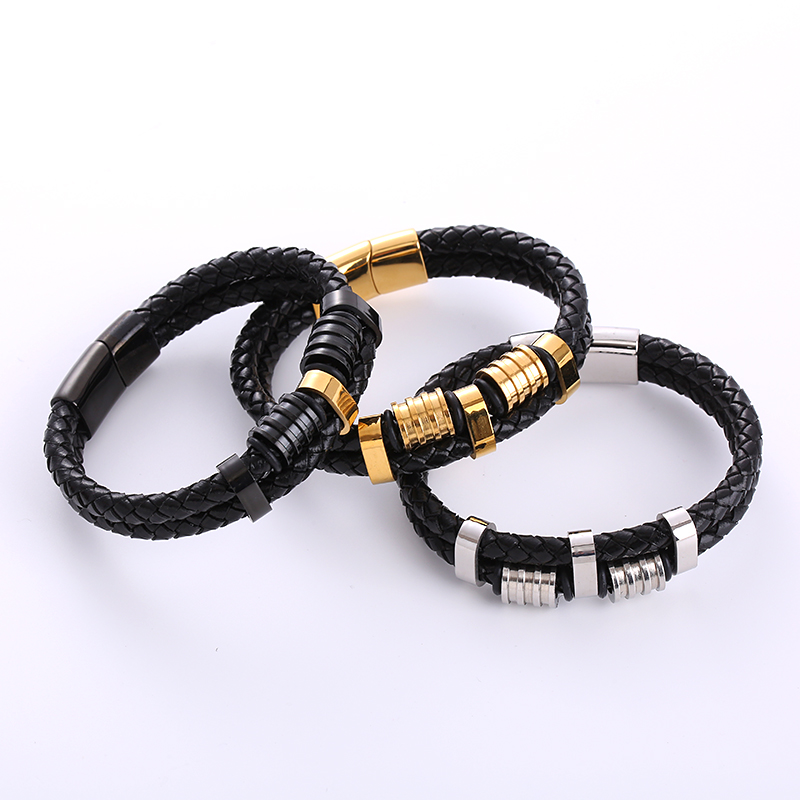 1 Piece Hip-Hop Geometric Stainless Steel Pu Leather Braid Menu0027S Bracelets