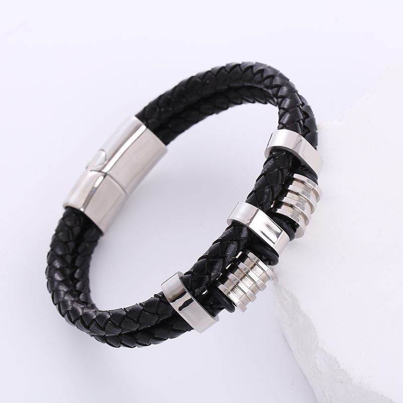 1 Piece Hip-Hop Geometric Stainless Steel Pu Leather Braid Menu0027S Bracelets