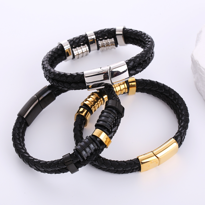 1 Piece Hip-Hop Geometric Stainless Steel Pu Leather Braid Menu0027S Bracelets