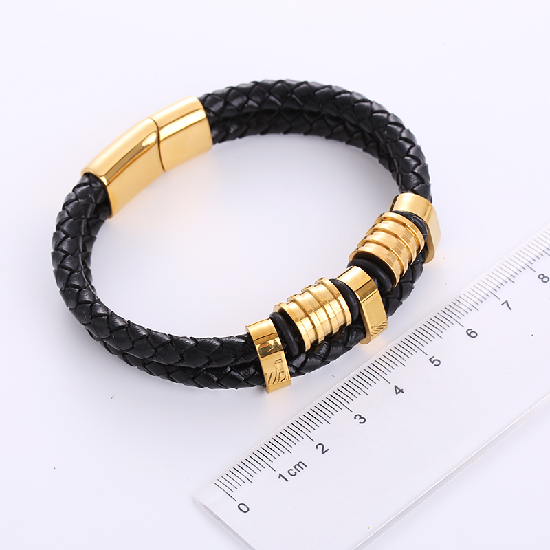 1 Piece Hip-Hop Geometric Stainless Steel Pu Leather Braid Menu0027S Bracelets