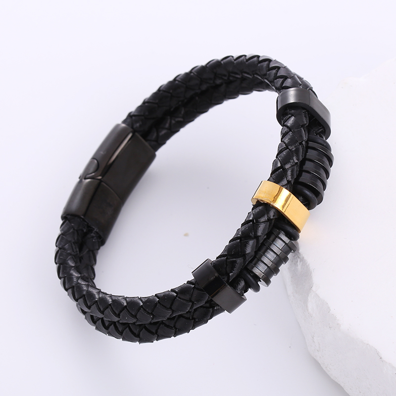 1 Piece Hip-Hop Geometric Stainless Steel Pu Leather Braid Menu0027S Bracelets
