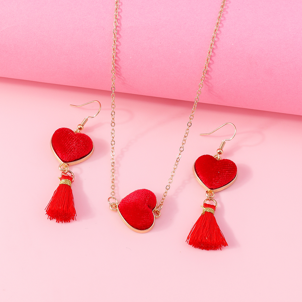 1 Set Sweet Heart Shape Alloy Tassel Valentineu0027S Day Womenu0027S Earrings Necklace