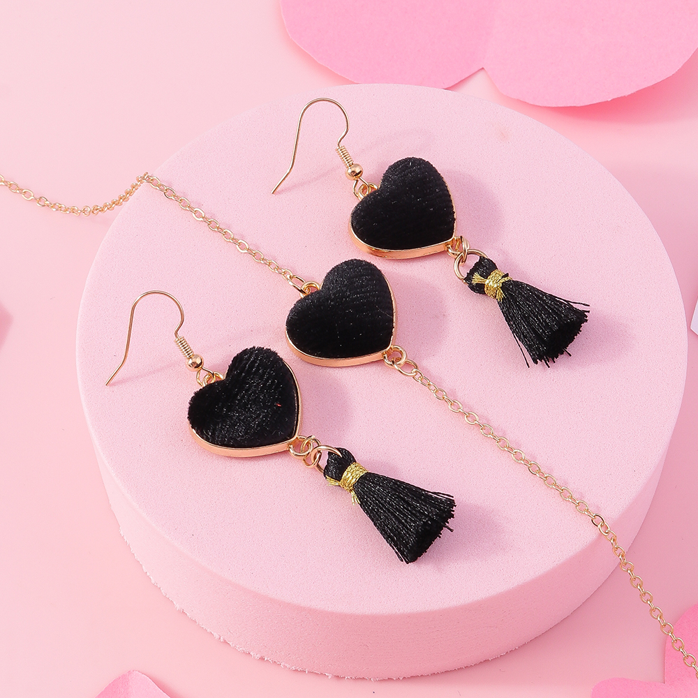 1 Set Sweet Heart Shape Alloy Tassel Valentineu0027S Day Womenu0027S Earrings Necklace