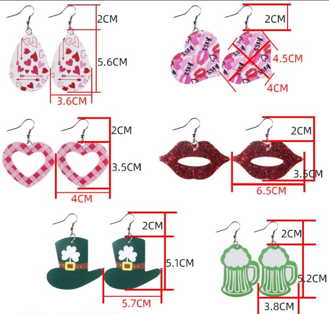 1 Pair Ethnic Style Shamrock Rabbit Heart Shape Pu Leather Water Drop St. Patrick Womenu0027S Drop E